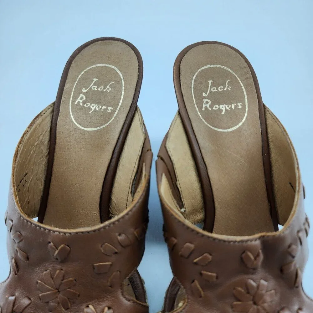 Jack Rogers Women's Sophia Wooden Brown Woven‎ Slip On Wedge Sandals Size 6.5M